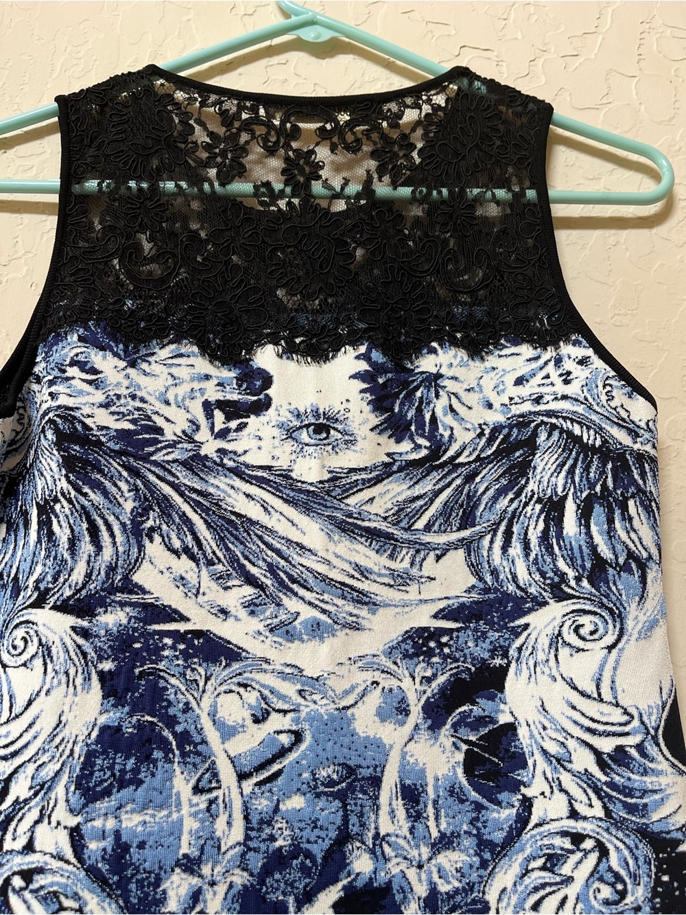 Roberto Cavalli Blue and Black Lace Yoke Mini Dress - Picture 2 of 5